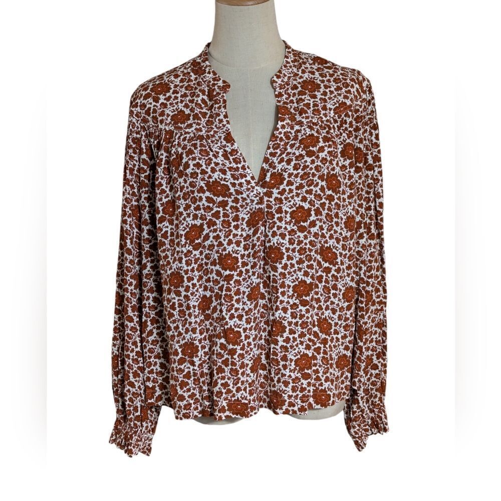 Treasure & Bond Rust and White Patterned Pull Over Blouse Top NWT